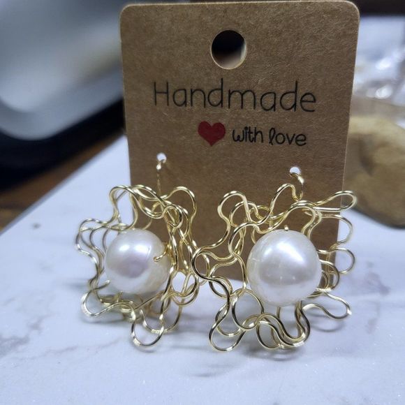 Gold filled handmade earrings big pearls - Picture 4 of 4